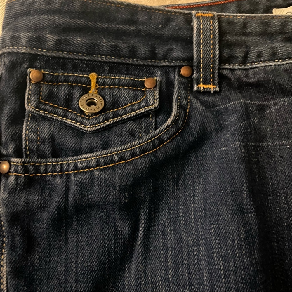Tommy Hilfiger Denim Skirt Dark Blue Back Slit Front Zip 5 Pocket Midi Skirt 14 - Picture 7 of 9
